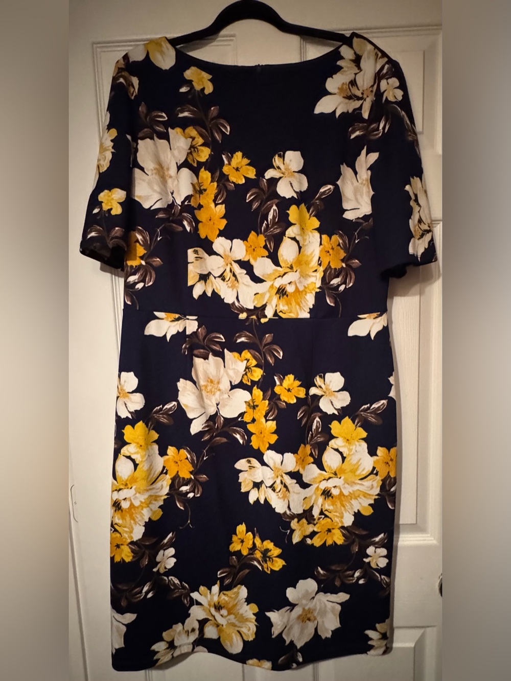 Alyx Sz 18 Navy Floral Midi Dress with Yellow and White Blooms
